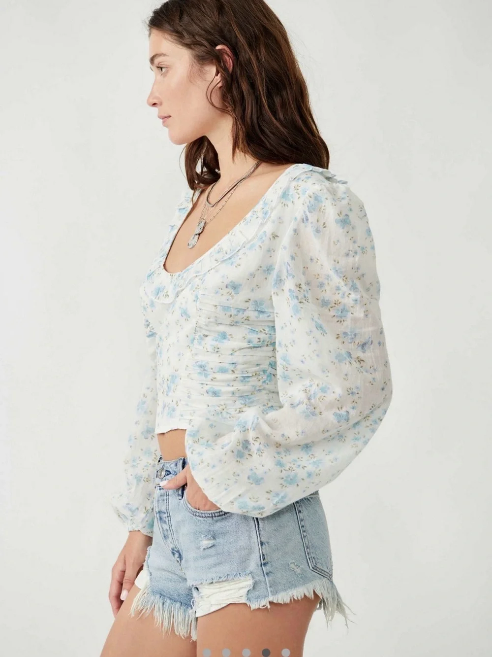 NWT Free People Another Life Printed Top in Light Blue Floral